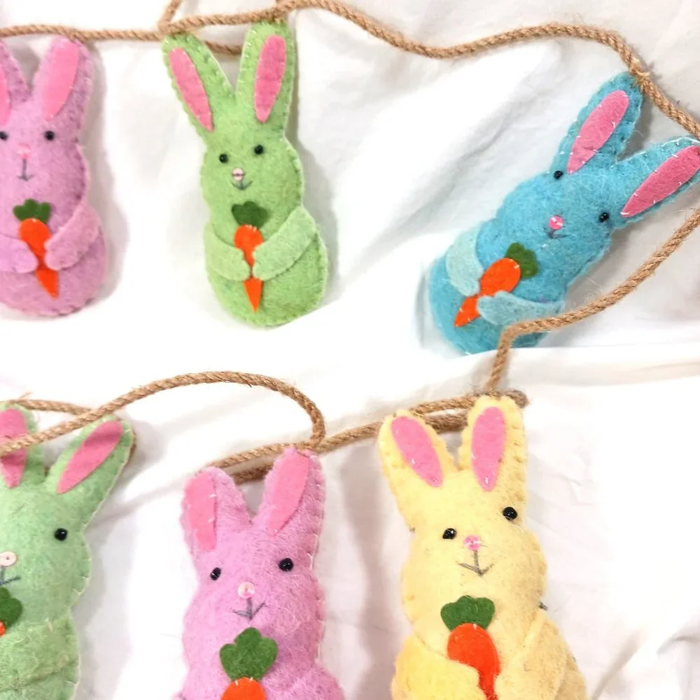 Cottontail Lane Wool Felt Twine Easter Garland Bunny Rabbits Stuffed Pastel 6ft
